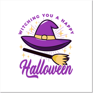 Witching You A Happy Halloween Quote Witch Hat Posters and Art